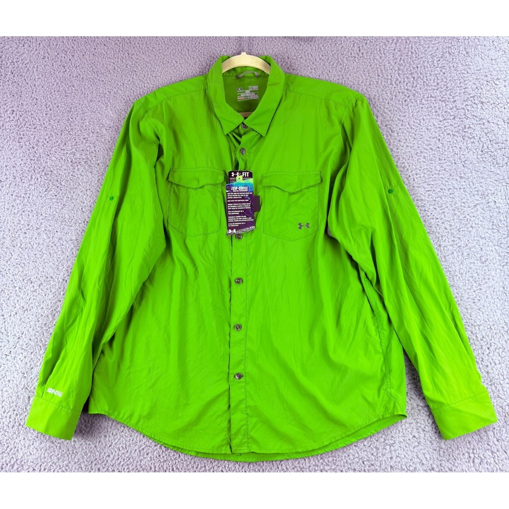Under Armour Iso-Chill Shirt Mens XL Green HeatGear Fishing Long Sleeve 1255833
